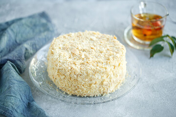 Napoleon cake. Beautiful cake with berries, classic pastries. High quality photo.