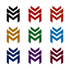 Initial MM letter Logo Design, color set