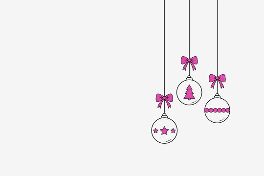 Hanging Christmas balls. Empty card with decorations and copyspace. Vector