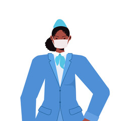 african american stewardess in uniform wearing mask to prevent coronavirus pandemic labor day celebration concept portrait vector illustration