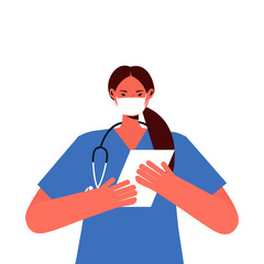 Fototapeta premium female doctor in uniform wearing mask to prevent coronavirus pandemic labor day celebration concept portrait isolated vector illustration