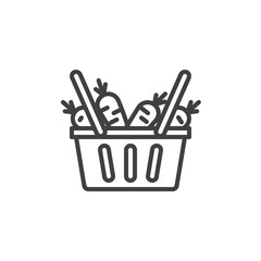 Carrot basket line icon. linear style sign for mobile concept and web design. Grocery basket with carrot outline vector icon. Symbol, logo illustration. Vector graphics