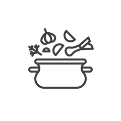 Soup pot, saucepan line icon. linear style sign for mobile concept and web design. Soup cooking pan outline vector icon. Symbol, logo illustration. Vector graphics