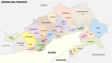 administrative and political map of indian state of Arunachal Pradesh 2020, india