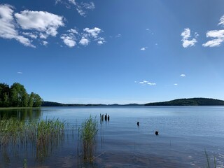Blue lake and sky background