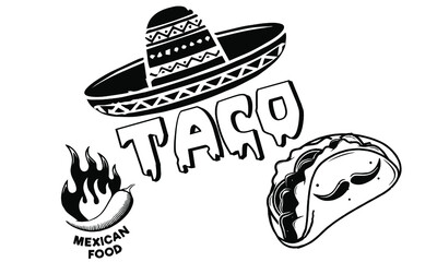 Mexican food poster design with vector taco character.