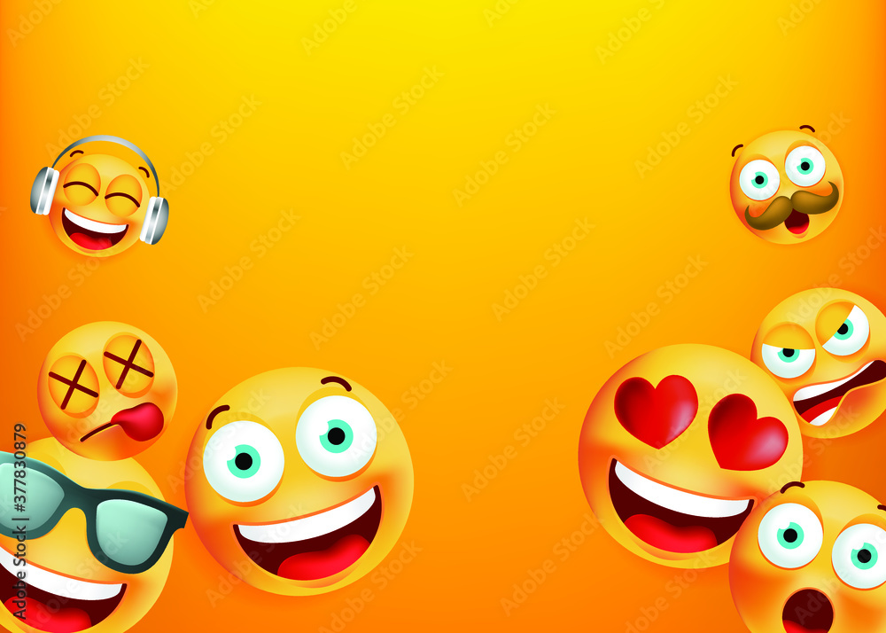 Poster high quality emoticon character yellow background . isolated vector elements