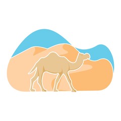majestic camel walk in desert perfect for travel agency or food decoration vector illustration design