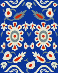 ottoman iznik ceramic tiles pattern. Arabic tile texture with geometric and floral ornaments. Decorative elements for textile, book covers, print, gift wrap. Vintage boho style.