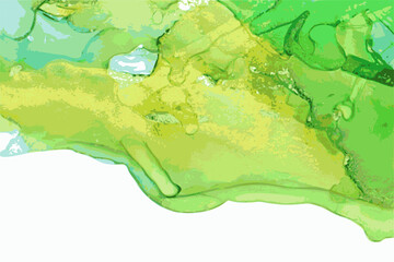 Ocean emerald, green, and yellow stone background with texture of marble. Alcohol ink oriental technique. Abstract vector art. Modern flow paint in natural colors. Template for banner, poster.