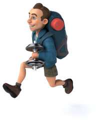 Fun illustration of a 3D cartoon backpacker