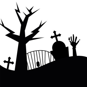 Halloween tree grave and zombie hand vector design