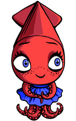Strange, cute, funny monster squid. Cartoon character.
