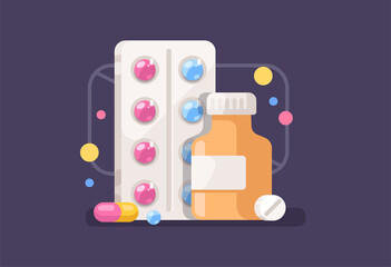 Medication icon. Creative illustration, medicine, pills, drugs, concept template.