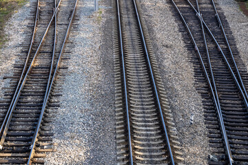 Fototapeta na wymiar Railroad. Railroad tracks made of metal and concrete.