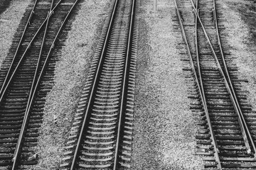 Railroad. Railroad tracks made of metal and concrete.