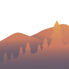 pine trees in front of mountain landscape vector design