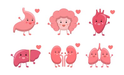 Human organs emoji action set, illustration icon cartoon character, vector flat design