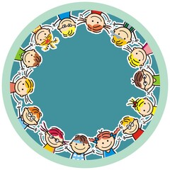 Happy kids, round banner, vector illustration