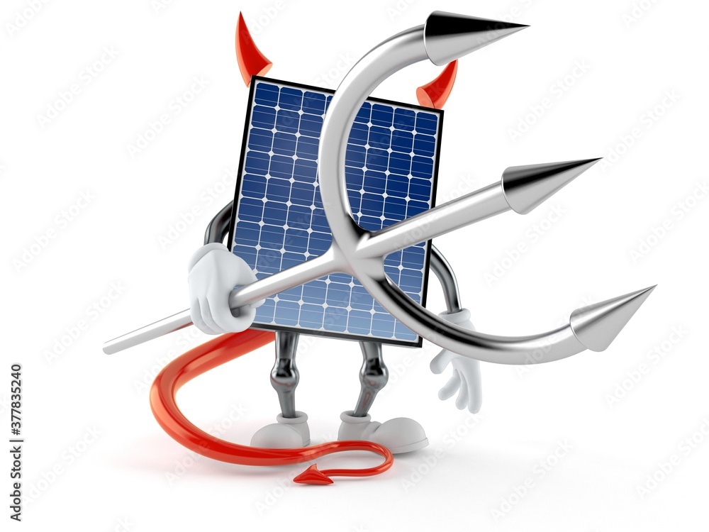 Poster Photovoltaic panel character with devil horns and pitchfork