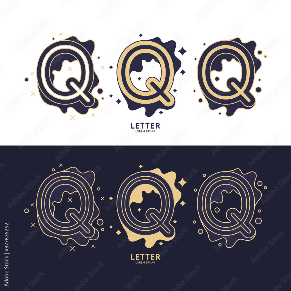 Poster the letter q of the latin alphabet. display character in a contemporary style. a sign with dynamic s