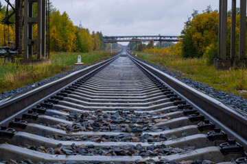 Railroad. Railroad tracks made of metal and concrete.