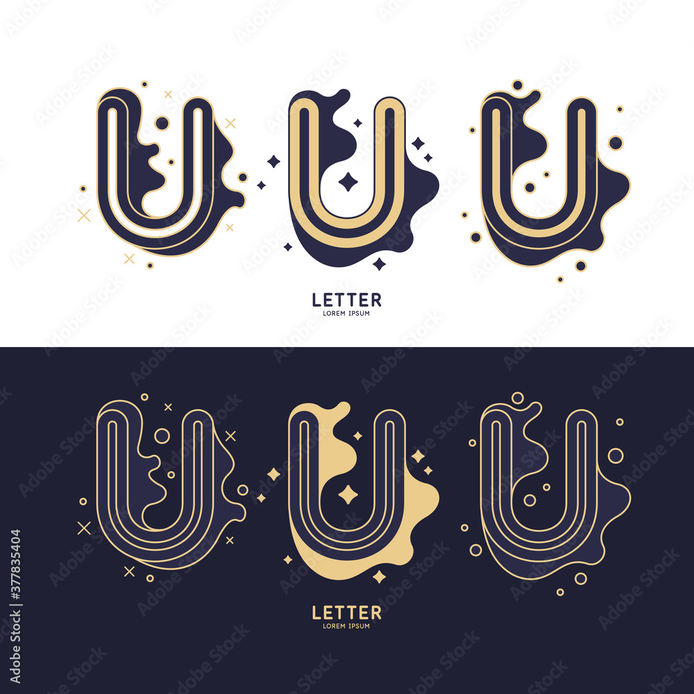 Poster the letter u of the latin alphabet. display character in a contemporary style. a sign with dynamic s