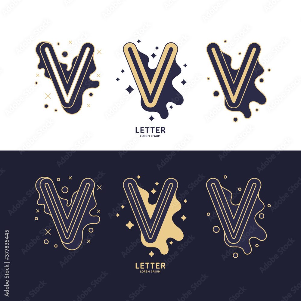 Poster the letter v of the latin alphabet. display character in a contemporary style. a sign with dynamic s