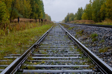Railroad. Railroad tracks made of metal and concrete.