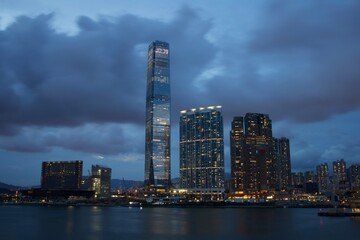 Plakat Hong Kong Victoria Harbor Skyline City Landscape at Night