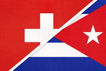 Switzerland and Cuba, symbol of national flags from textile. Championship between two countries.