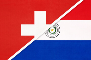 Switzerland and Paraguay, symbol of national flags from textile. Championship between two countries.