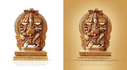 Wooden Statue of Multi-faced Lord Ganesha - Isolated