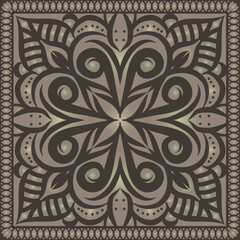 Decorative pattern of Brown baroque motif with Flowers. Scarf design vector Illustration.