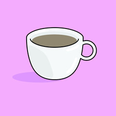 Coffee cup with shadow. Cartoon style. Vector icon isolated on pink background. 