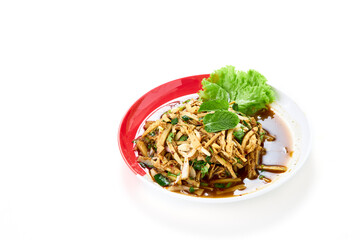 Bamboo shoot spicy salad served with fresh vegetable