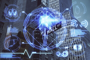 Double exposure of education theme drawing and cityscape background.