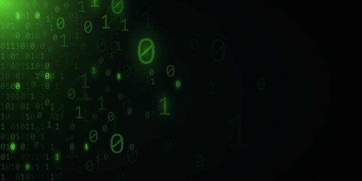 Green binary code background. Hi-tech modern design. Programming banner. World network. Software. High technology template. Vector illustration.