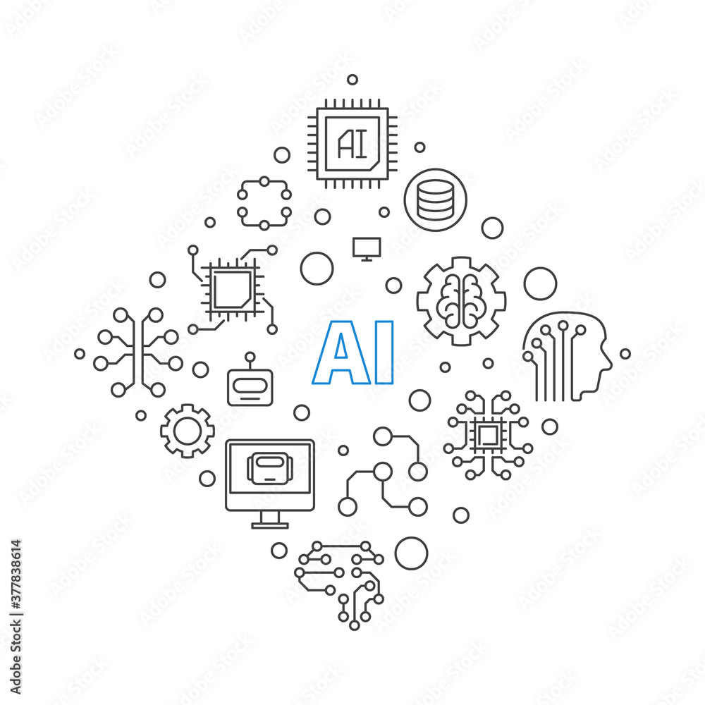 Poster vector ai or artificial intelligence concept minimal thin line illustration on white background
