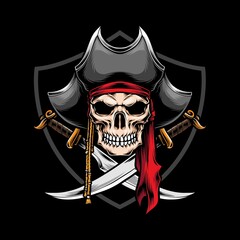 skull pirate with crossed sword vector