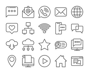 Web icon. Internet communication line icons set. Editable stroke.