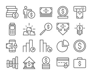 Money icon. Business and Finance line icons set. Editable stroke.
