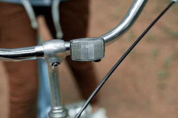 Bicycle handlebars with reflectors close-up