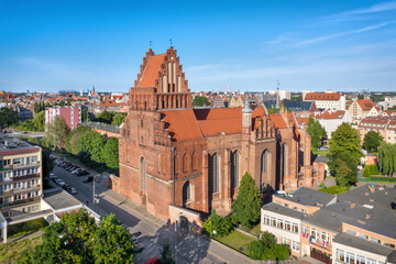 Fototapeta na wymiar Aerial view of Church of Saints Peter and Paul in Gdansk, Poland