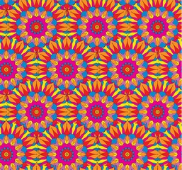 Seamless repeating pattern of colored mandalas