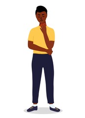 black african man combs his throat with one hand Atopic dermatitis, eczema, allergies. Dry skin, redness and irritation.