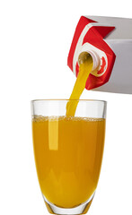 Pouring orange juice from bottle into glass