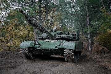 panzer T-64 is ready for battle on the eastern front of Ukraine in Donbass