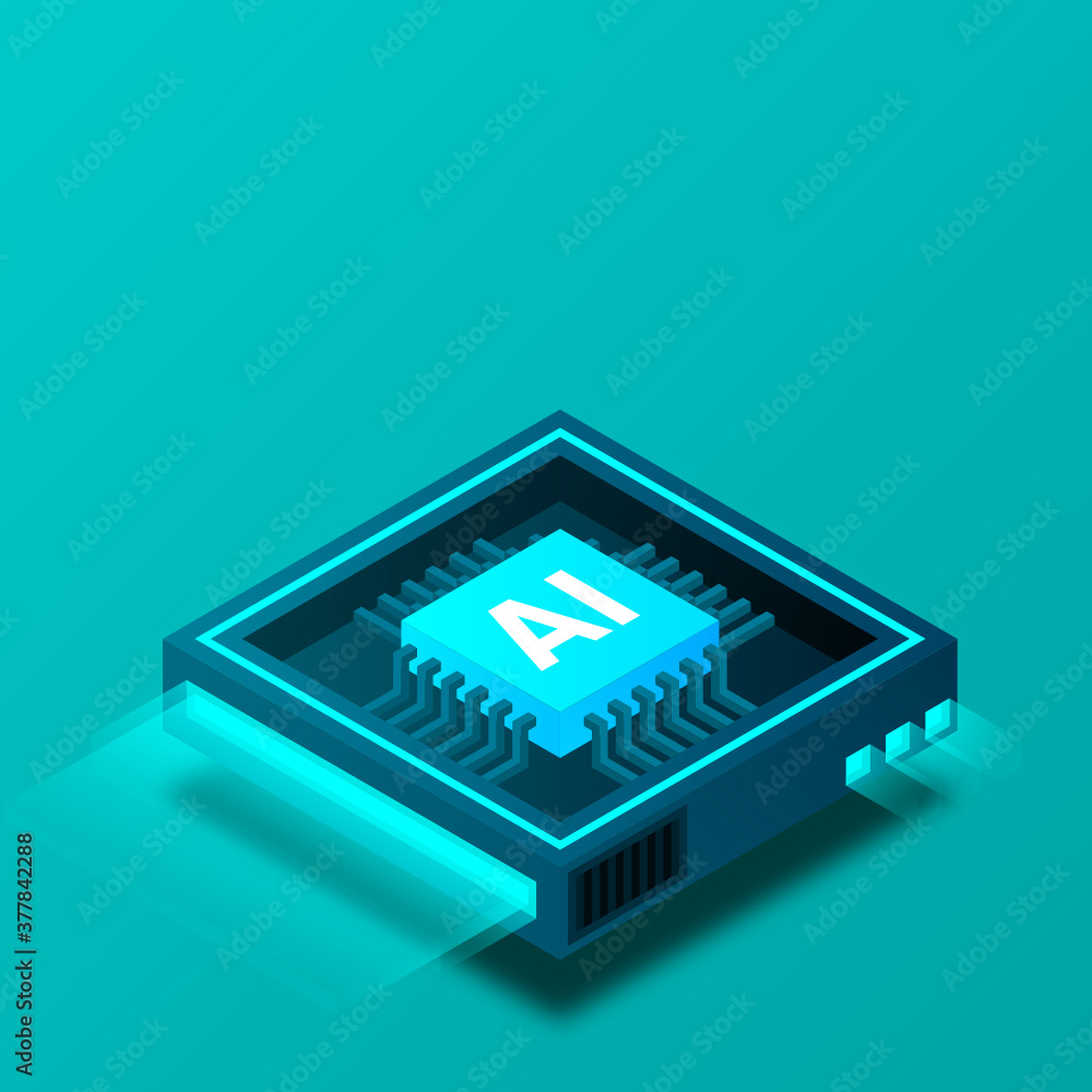 Poster artificial intelligence, ai web banner, isometric cloud computing concept, data mining, isometric, n
