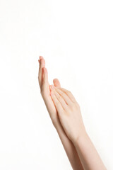 woman's hands on white background